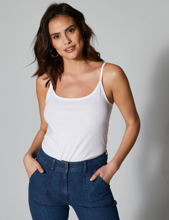 Débardeur fines bretelles coton uni (blanc) Débardeur fines bretelles coton uni (blanc)